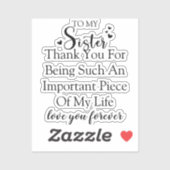 Sticker Soeur Appréciation Merci D'Être Dans Ma Vie (Feuille)