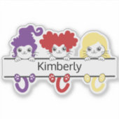 Sticker Sœurs de sorcière Kawaii mignon Chats Nom Monogram (Devant)