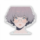Sticker Soft Pastel Anime Girl avec lunettes (Devant)