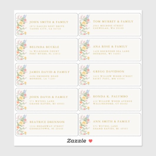 Sticker Soft Pastel Ornate Spring Gold Guest Name Address (Feuille)