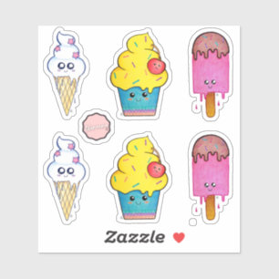 Sticker Soins sucrés en caricature mignons, Kawaii coloré