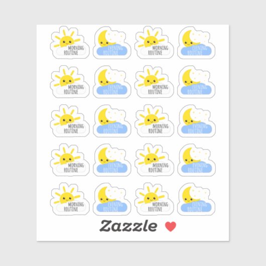 Sticker Soirée du matin Routine Kawaii Sun & Moon Planner (Feuille)