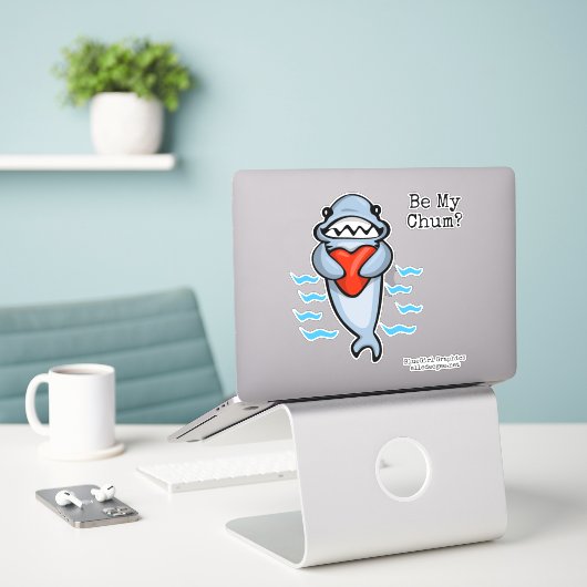 Sticker Sois ma valentine de requin chum (Ordinateur portable sur le bureau)