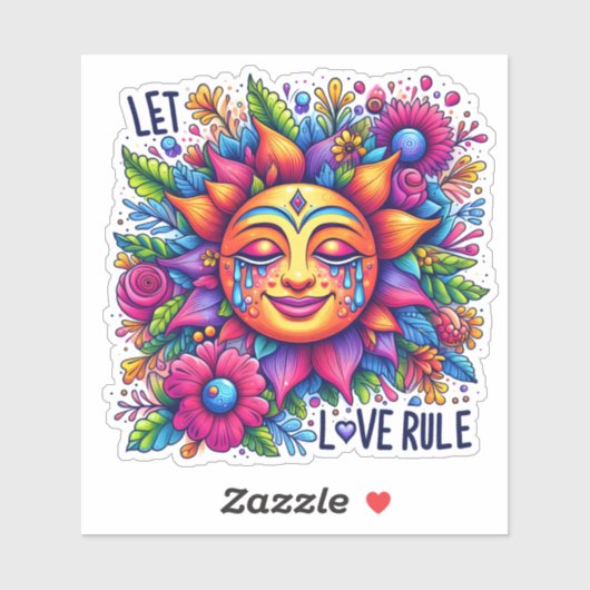 Sticker Soleil Coloré Avec Motifs Floraux (Feuille)