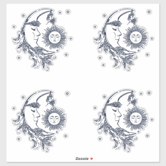 Sticker Soleil et Lune (Feuille)