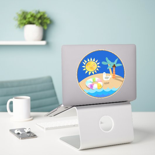Sticker Soleil sur la plage Palmiers Seagull (Ordinateur portable sur le bureau)