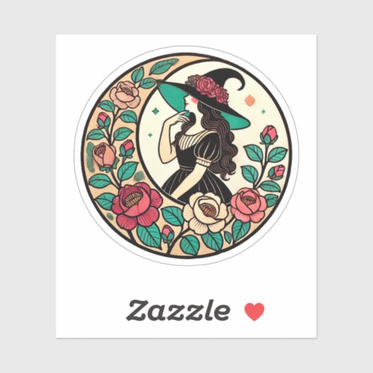 Sticker Sorcière à fleurs (Feuille)