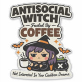 Sticker Sorcière Antisociale Café Halloween (Devant)