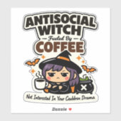 Sticker Sorcière Antisociale Café Halloween (Feuille)