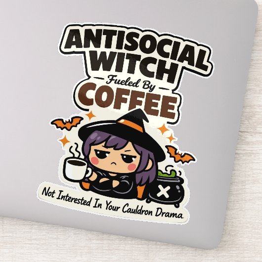 Sticker Sorcière Antisociale Café Halloween (Détail)