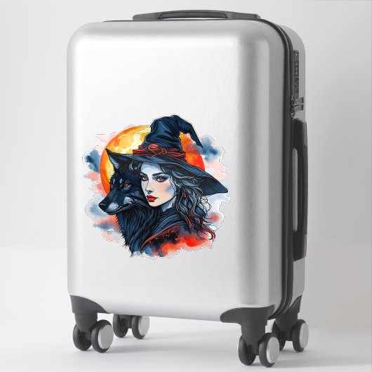 Sticker Sorcière avec un loup - Halloween Fun 2 (Sur valise)