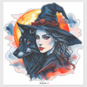 Sticker Sorcière avec un loup - Halloween Fun 2 (Feuille)
