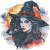 Sticker Sorcière avec un loup - Halloween Fun 2 (Devant)