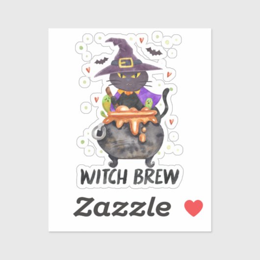 Sticker Sorcière - Chat portant une sorcière (Feuille)