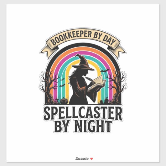 Sticker Sorcière Comptable Rétro Halloween Comptabilité De (Feuille)