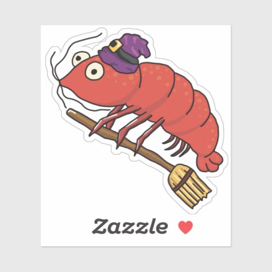 Sticker Sorcière de crevettes à cheval un bâton de brosse (Feuille)