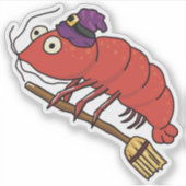 Sticker Sorcière de crevettes à cheval un bâton de brosse (Devant)