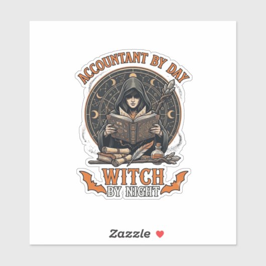 Sticker Sorcière de jour de comptable nuit de Halloween li (Feuille)