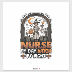 Sticker Sorcière de jour infirmière Nuit d'Halloween Cimet