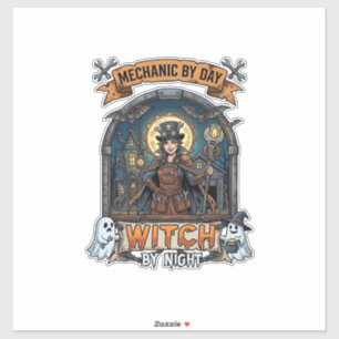 Sticker Sorcière de nuit mécanique Jour Halloween Steampun