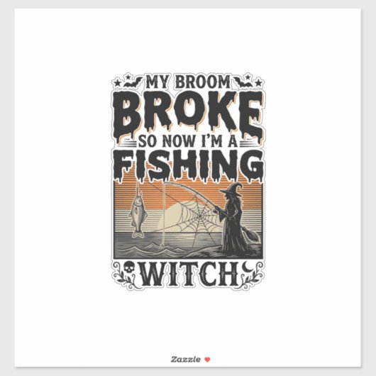 Sticker Sorcière de pêche Halloween Dessin Vectoriel Vinta (Feuille)