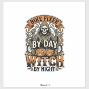 Sticker Sorcière de réparation de vélo Halloween vintage m