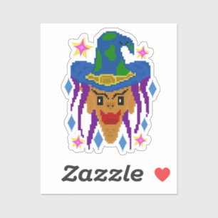 Sticker  Sorcière d'Halloween avec Balai – Pixel Art