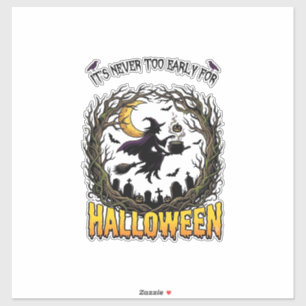 Sticker Sorcière d'Halloween Chaudron Lune Cimetière Arbre