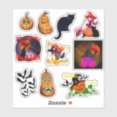 Sticker Sorcière d'Halloween Crâne & Citrouilles (Feuille)