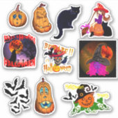 Sticker Sorcière d'Halloween Crâne & Citrouilles (Devant)