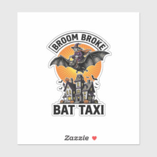 Sticker Sorcière drôle Halloween Balai Cassé Chauve-souris
