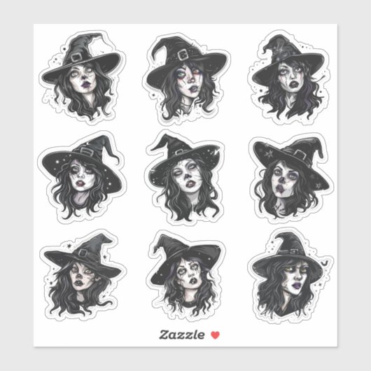 Sticker Sorcière gothique d'Halloween Punk (Feuille)