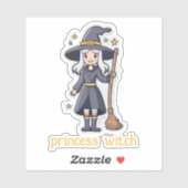 Sticker Sorcière mignonne avec chambre (Feuille)