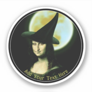Sticker Sorcière Mona Lisa Halloween pleine lune
