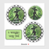 Sticker Sorcière peinte méchamment bien en gingham à carre (Feuille)