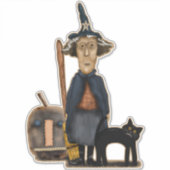 Sticker Sorcière Prim avec Citrouille Broom Chat Cute Hall (Devant)