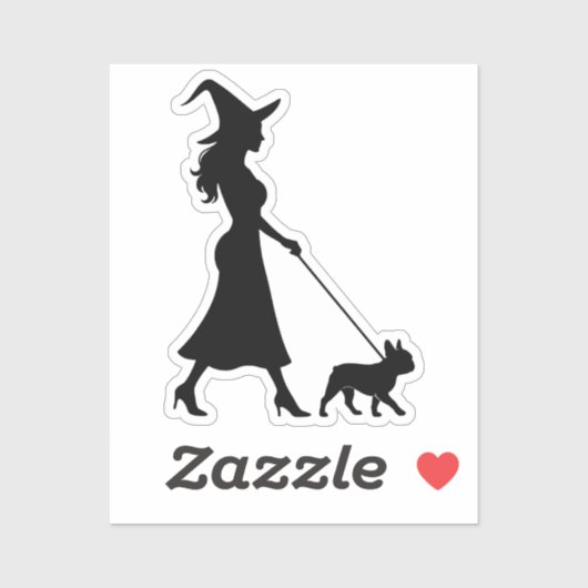 Sticker Sorcière promenant Frenchie (Feuille)