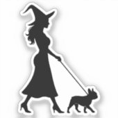 Sticker Sorcière promenant Frenchie (Recto)