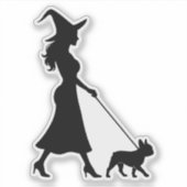 Sticker Sorcière promenant Frenchie (Devant)