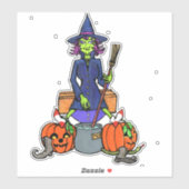 Sticker sorcière remuant un chaudron | Monstre d'Halloween (Feuille)