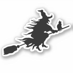 Sticker Sorcière sur chambre avec silhouette de chat