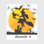 Sticker Sorcière sur un balai Halloween éffrayant (Feuille)