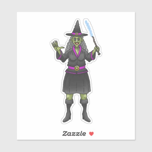 Sticker Sorcière verte d'Halloween (Feuille)
