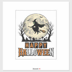 Sticker Sorcière Vintage Joyeux Halloween Vector Design_1