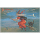 Sticker Sorcière volant avec chat noir la nuit d'Halloween (Devant)