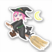 Sticker Sorcière volante mignonne (Devant)
