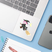 Sticker Sorcière volante mignonne (Ordinateur portable avec iPhone)