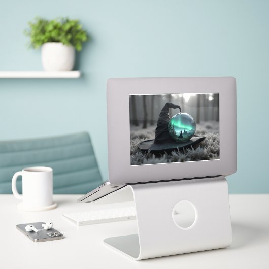 Sticker Sorcières casquette et boule de cristal (Ordinateur portable sur le bureau)