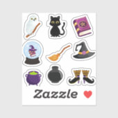 Sticker Sorcières d'Halloween Chat Noir (Feuille)