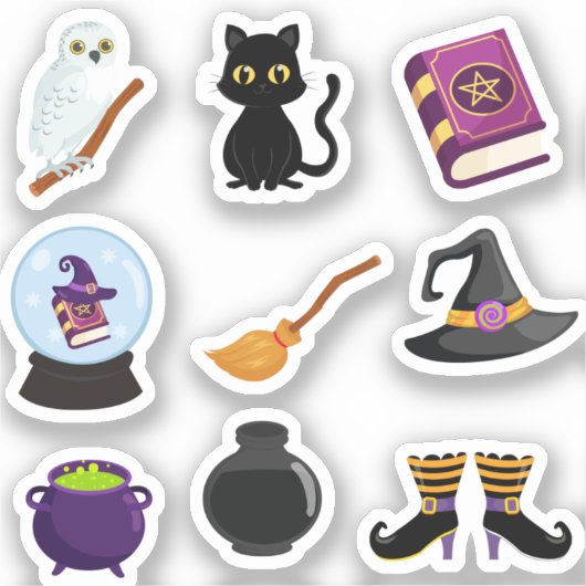 Sticker Sorcières d'Halloween Chat Noir (Recto)